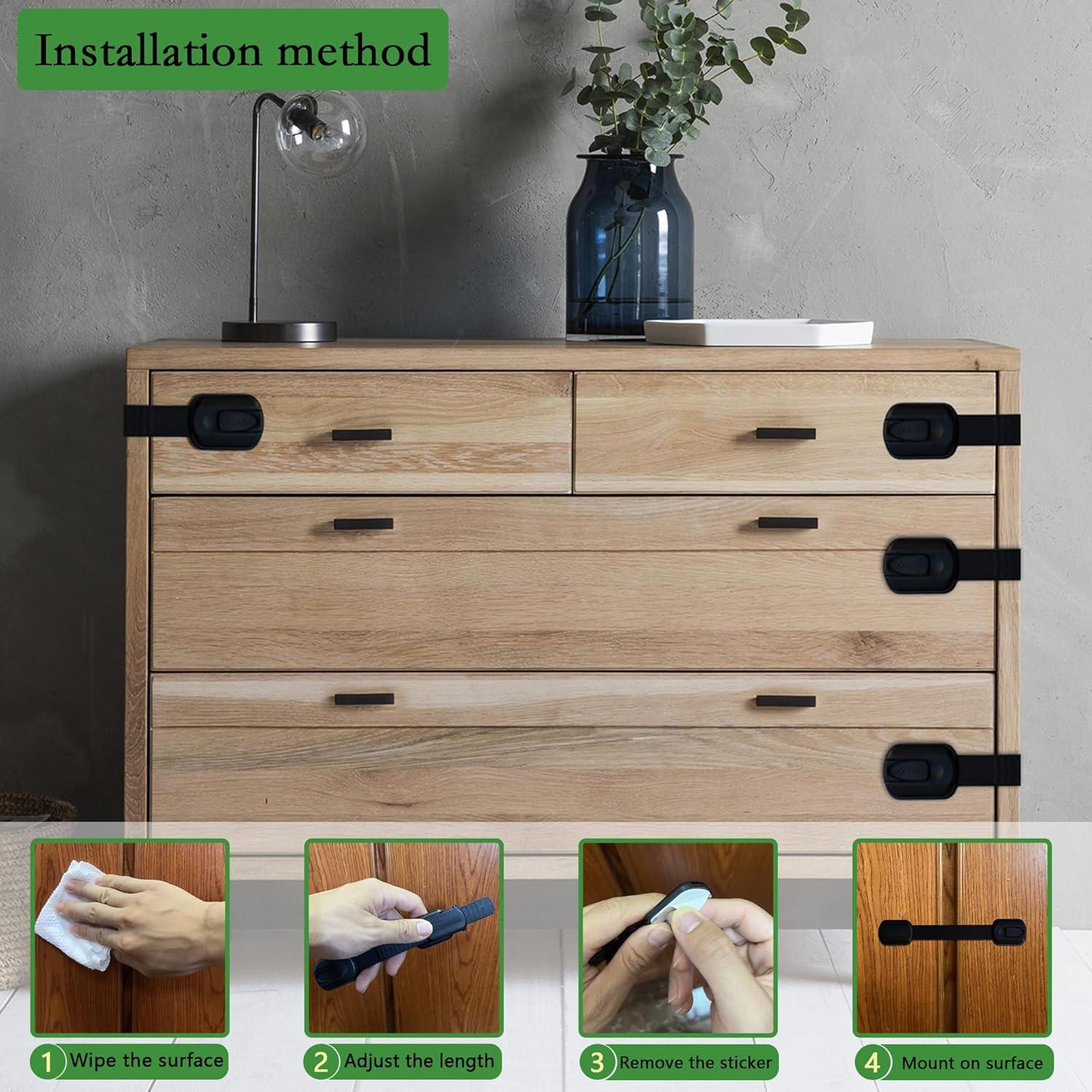 Cabinet Locks Provide Effective Baby Proofing - No Screws and Magnets Required Multi-purpose Suitable for Furniture Ovens Drawers Kitchens Toilet Seats (B - Black, 1 pack of 6)