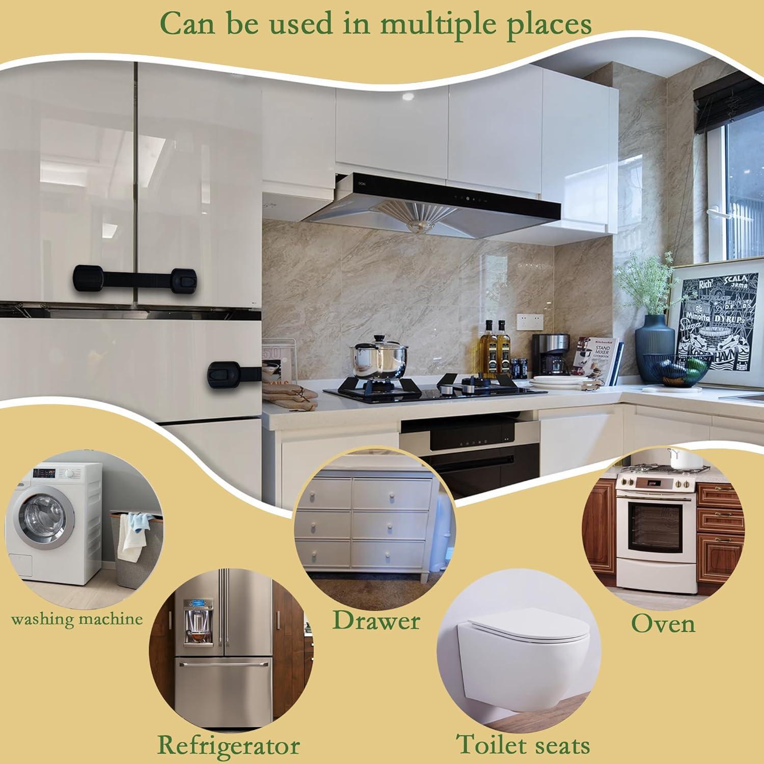 Cabinet Locks Provide Effective Baby Proofing - No Screws and Magnets Required Multi-purpose Suitable for Furniture Ovens Drawers Kitchens Toilet Seats (B - Black, 1 pack of 6)