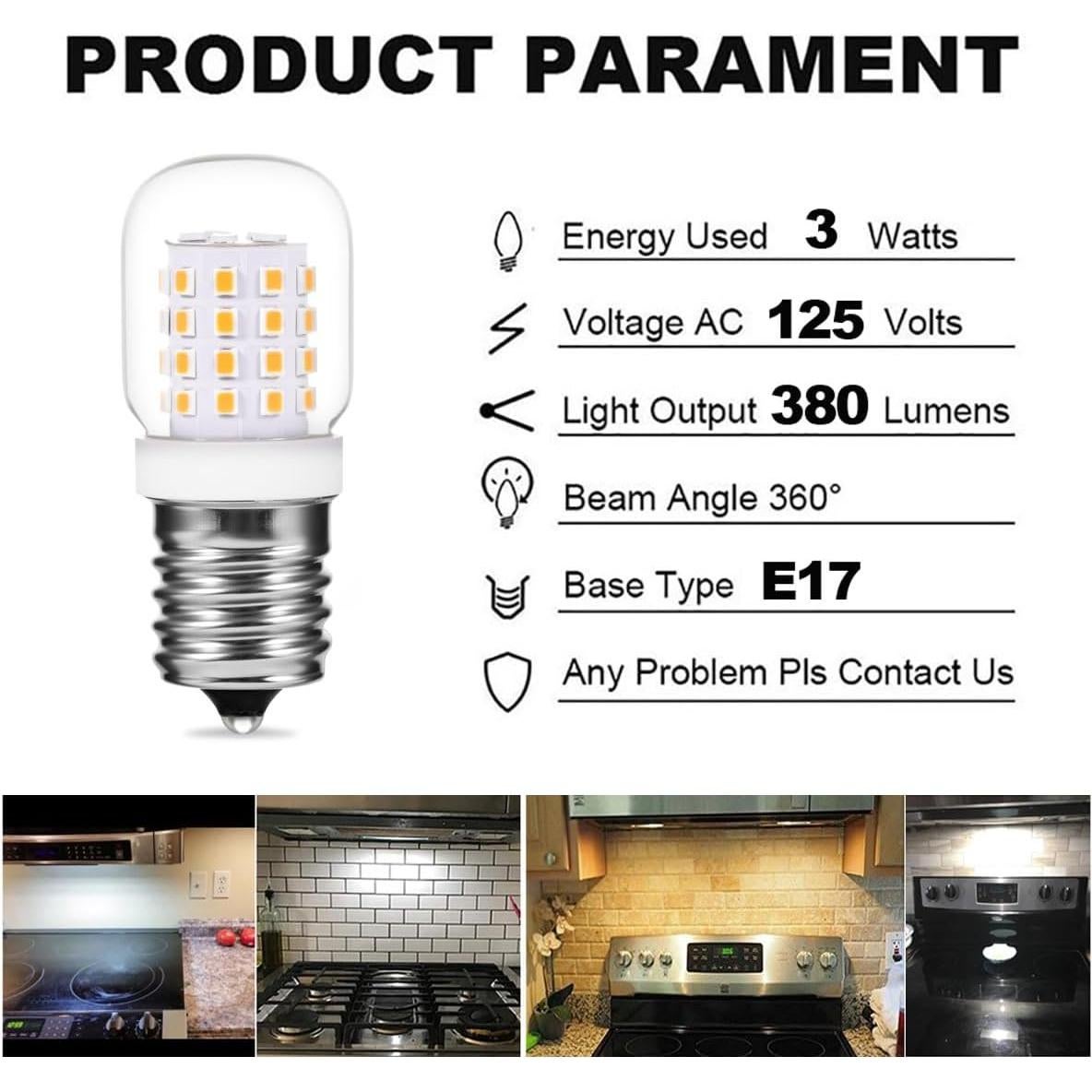 Bombilla E17 3W LED para Microondas Whirlpool 2700K 4 Paquetes