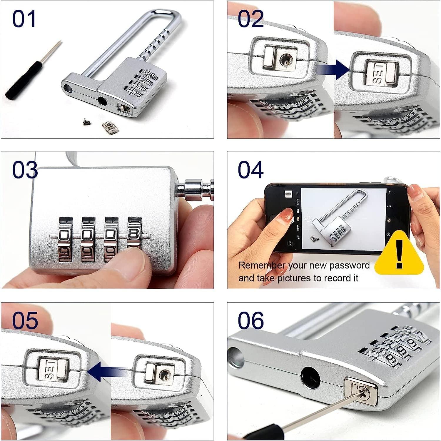 Candado de combinación ZGSJ 837 de acero inoxidable negro