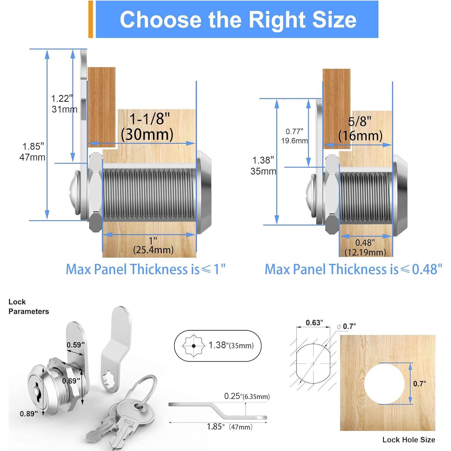 Cerraduras de Cajón BOZXYE 5/8" (16 mm) con Llave Igualada - 3 Piezas