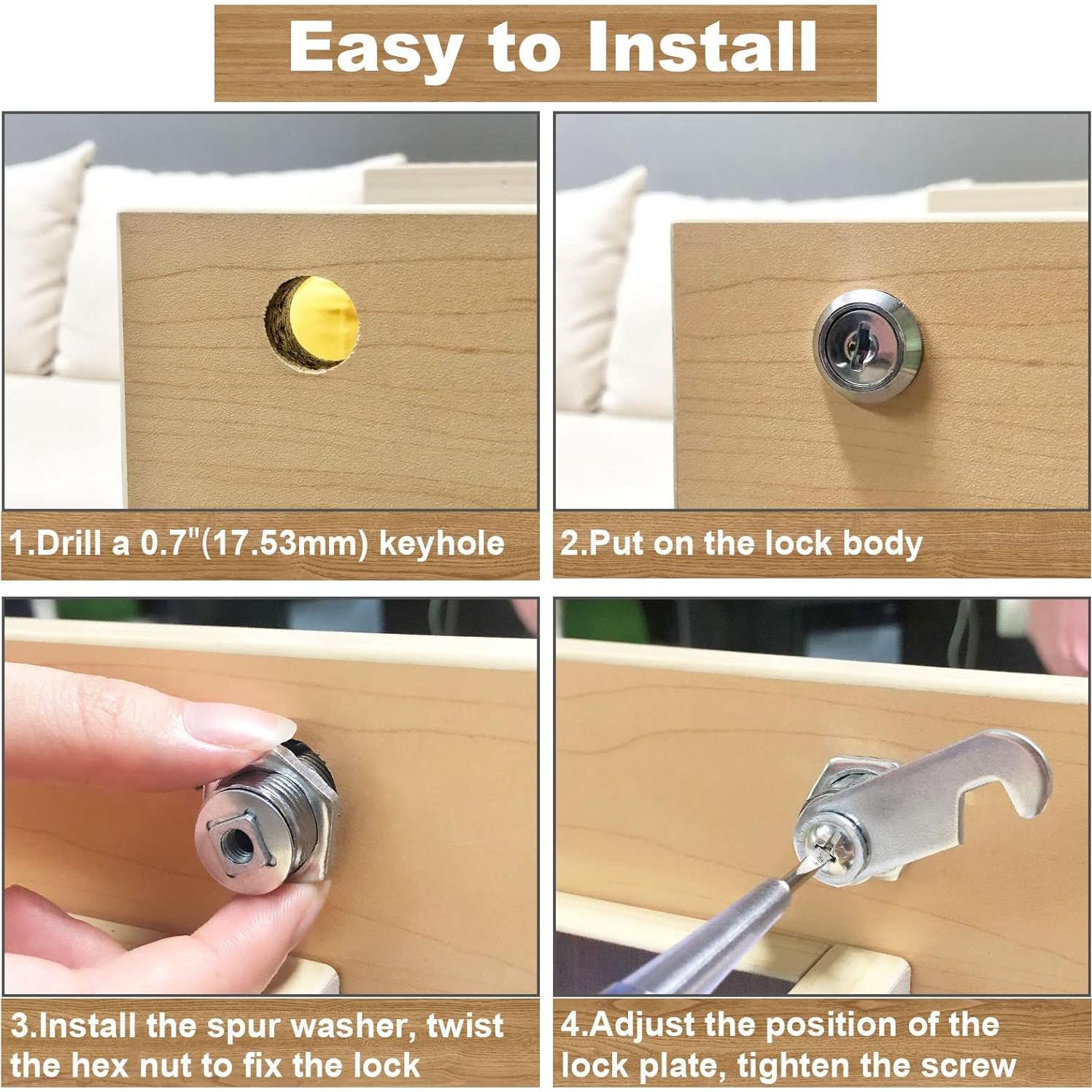 6 Cerraduras de Gabinete Hecfu 16mm con Llaves Iguales