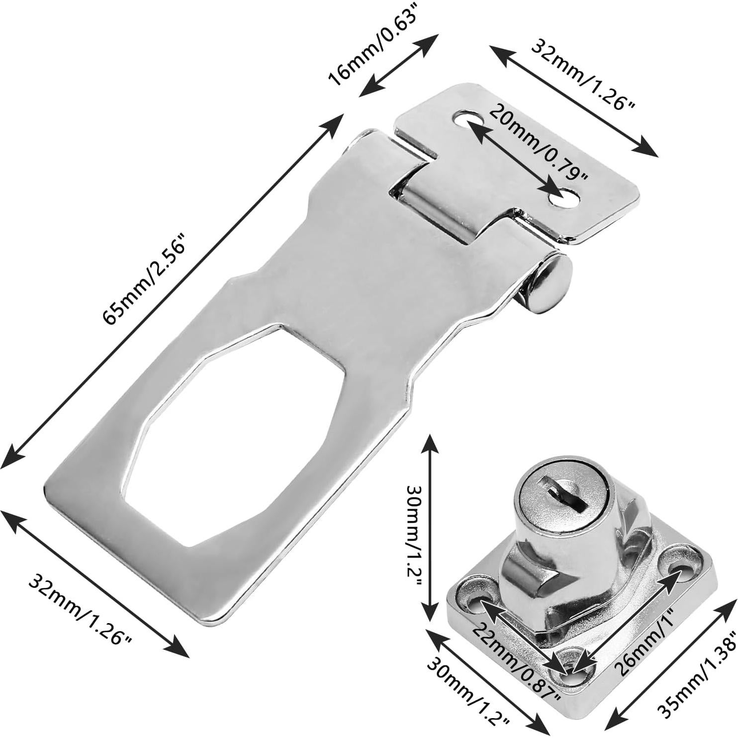 Cerraduras de Hasp Kyuionty 2 Pcs 65x32mm Plata con Llave