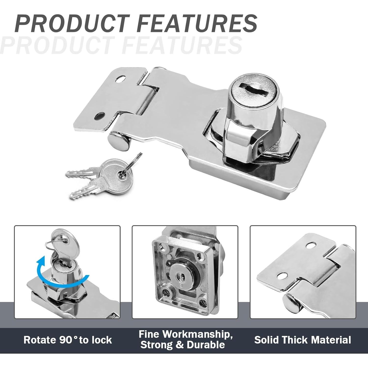 Cerraduras de Hasp Kyuionty 2 Pcs 65x32mm Plata con Llave