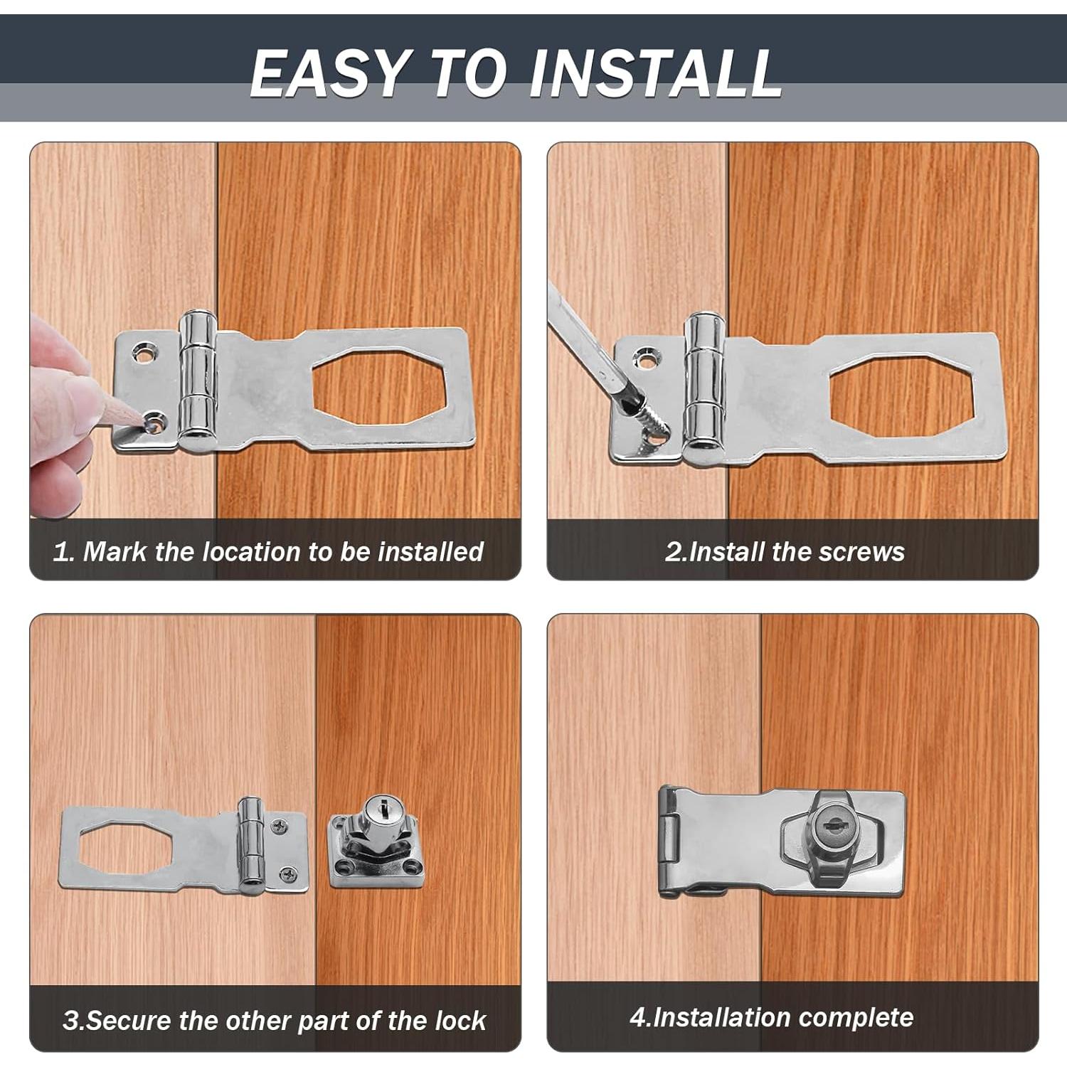 Cerraduras de Hasp Kyuionty 2 Pcs 65x32mm Plata con Llave