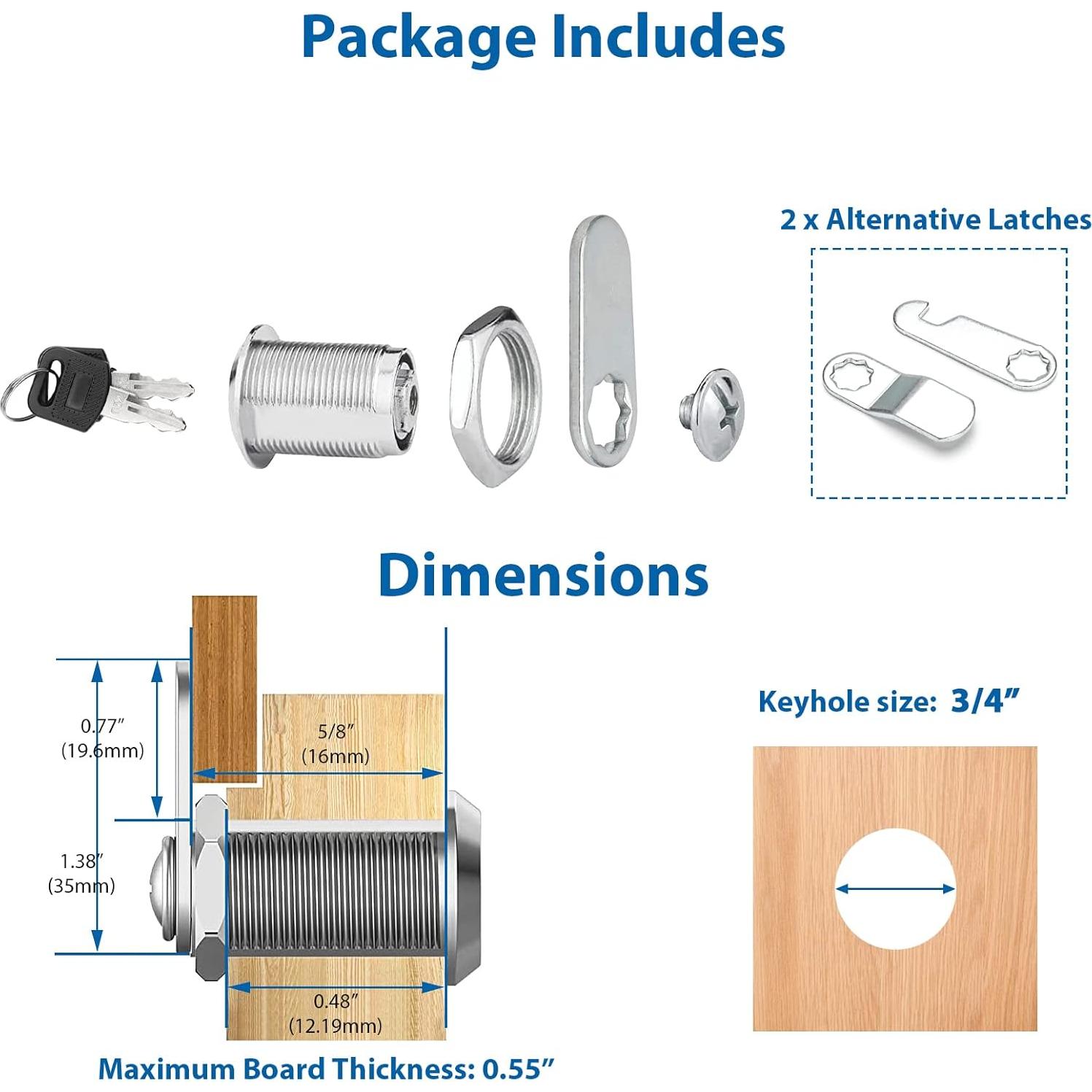 Cerradura de Cam con Llave goldenwarm 16mm Zinc Niquelado
