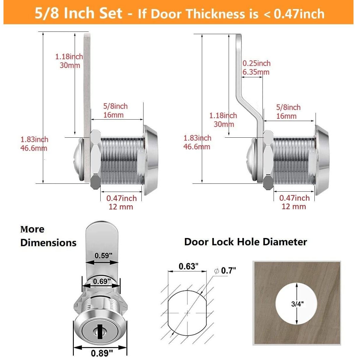 Cerradura de Cajón Zzbety 5/8" con Llave Igual - Zinc Cromado