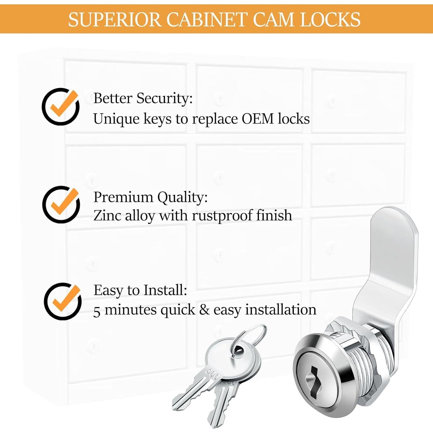 Cerradura de Cajón Zzbety 5/8" con Llave Igual - Zinc Cromado