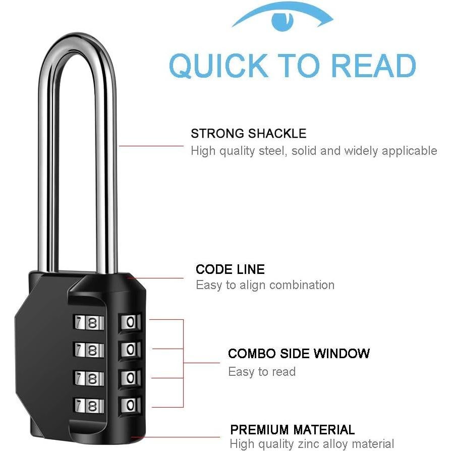 Candado de Combinación Disecu 4 Dígitos 2 Paquete Negro
