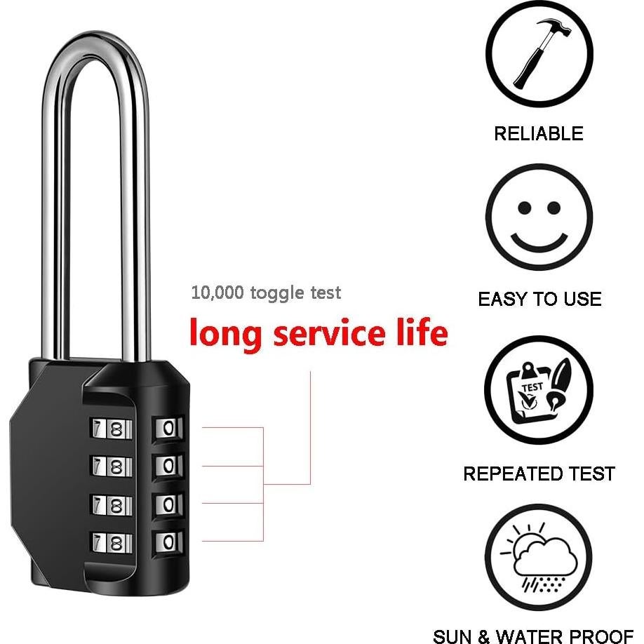 Candado de Combinación Disecu 4 Dígitos 2 Paquete Negro