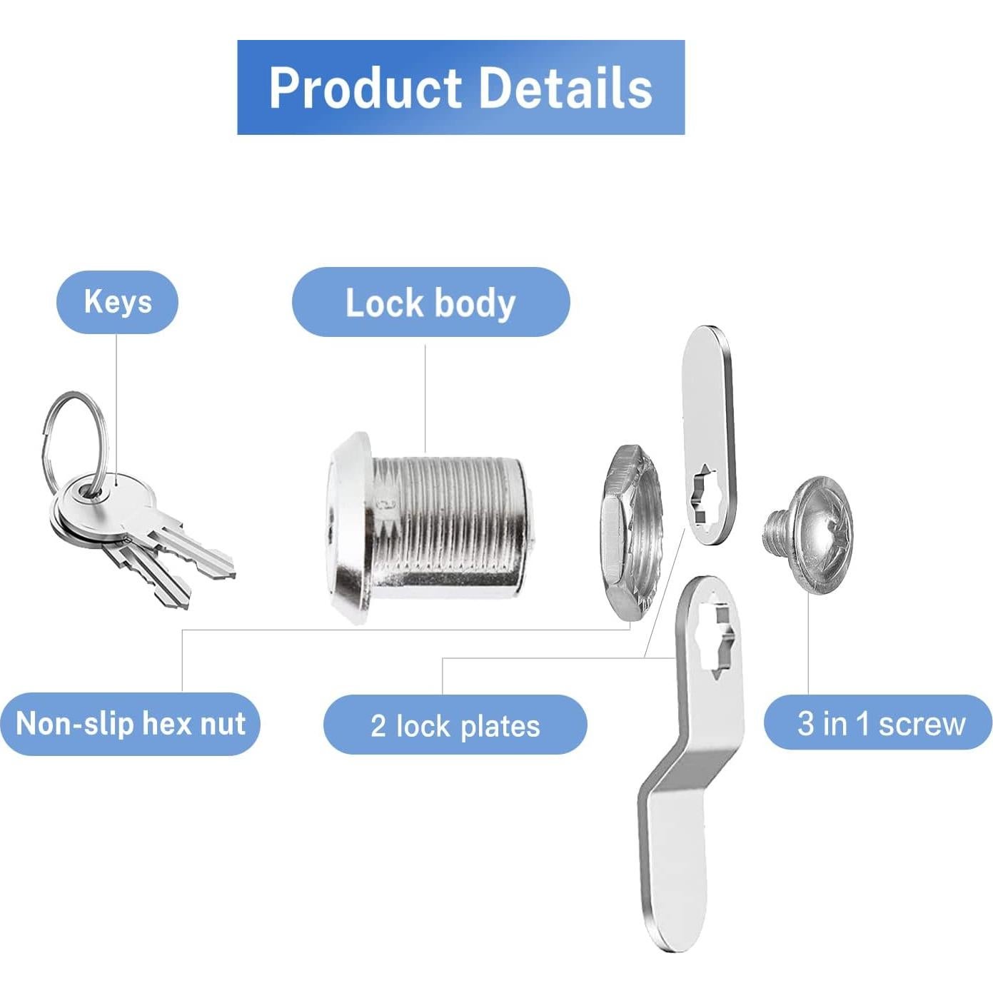 Cerraduras de Gabinete Sissinda 5/8" (16mm) con Llave - 12 Pcs