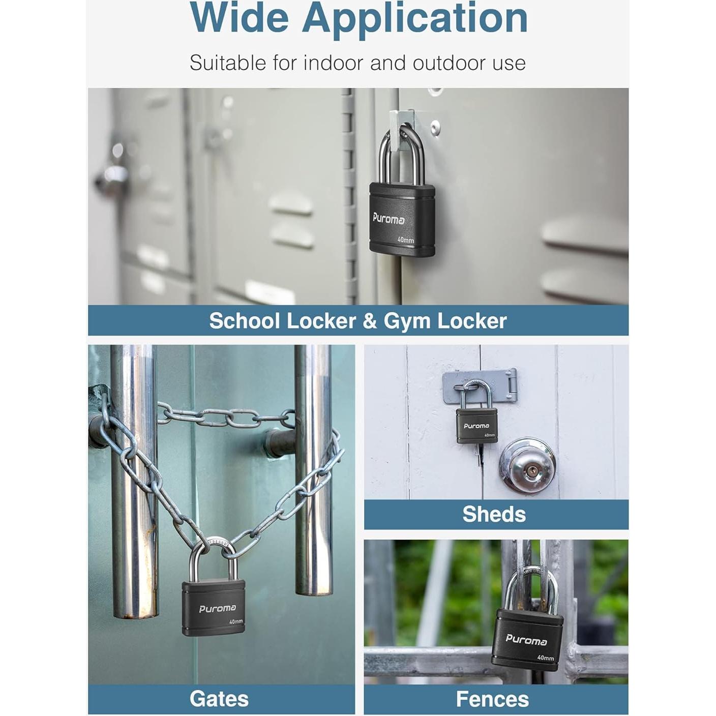 Candado con Llave Puroma 2 Paquete 40mm Alta Seguridad Negro