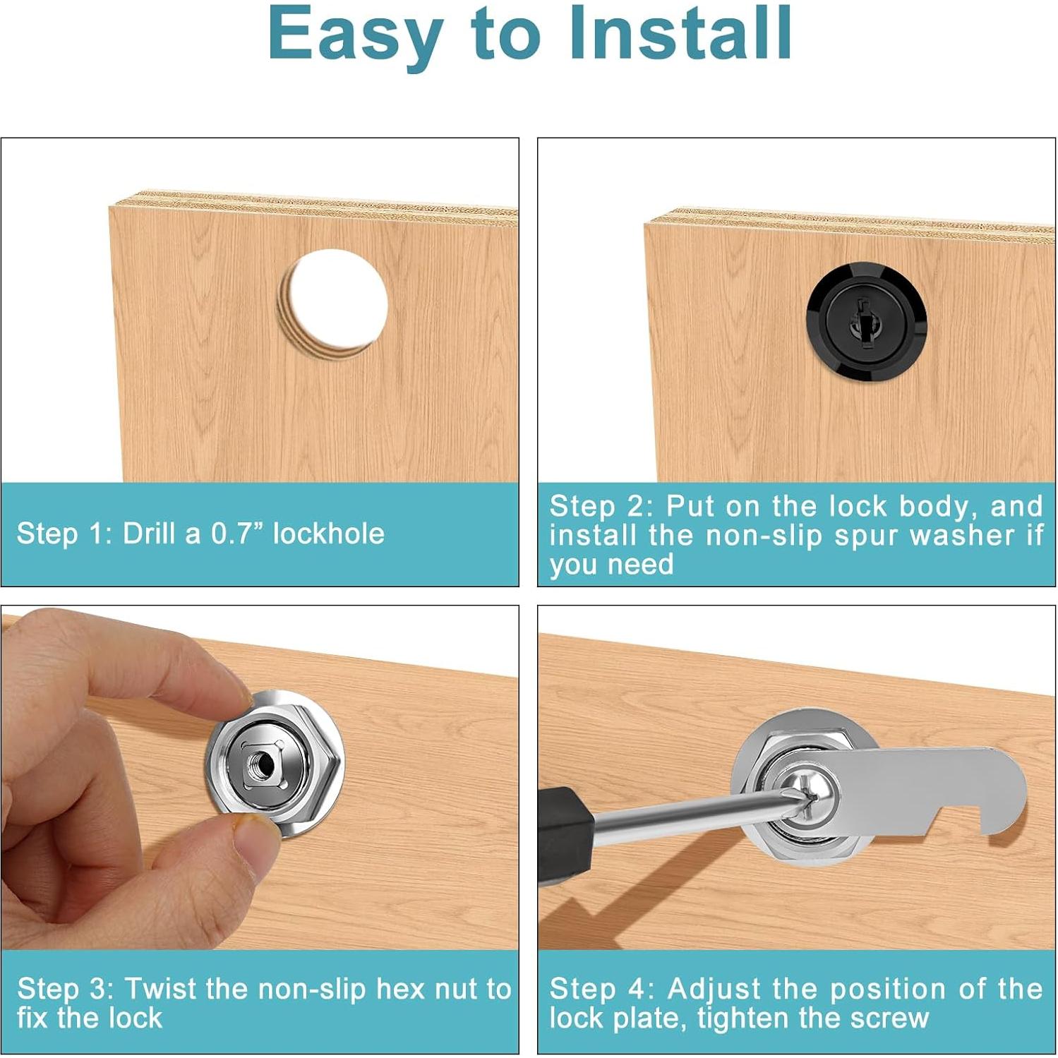 Cerradura Cam de Gabinete Negra Pertinel 1-1/8" 5 Piezas