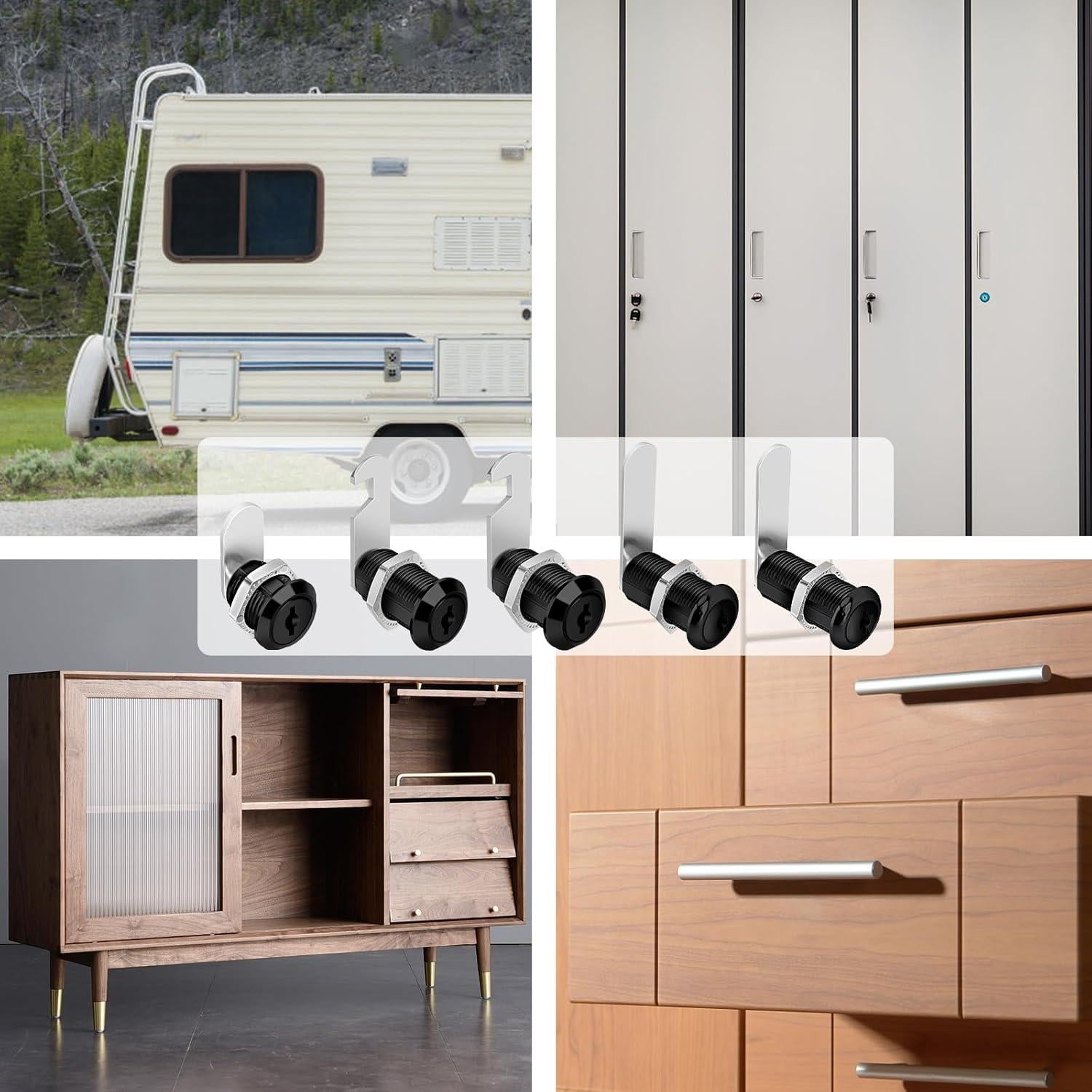 Cerradura Cam de Gabinete Negra Pertinel 1-1/8" 5 Piezas