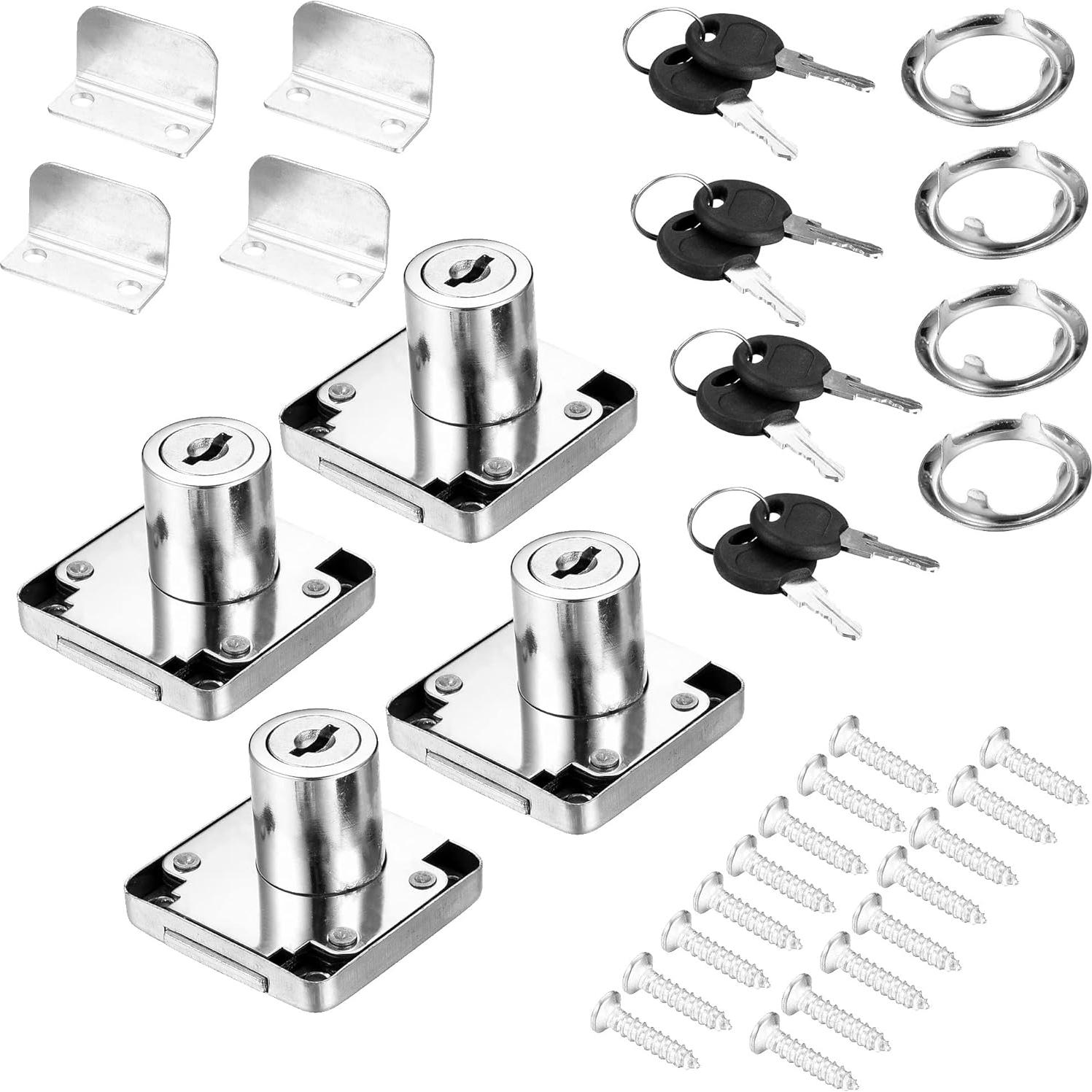 4 Cerraduras de Cajón Kitmose con Llave Igual 20mm Acabado Cromado