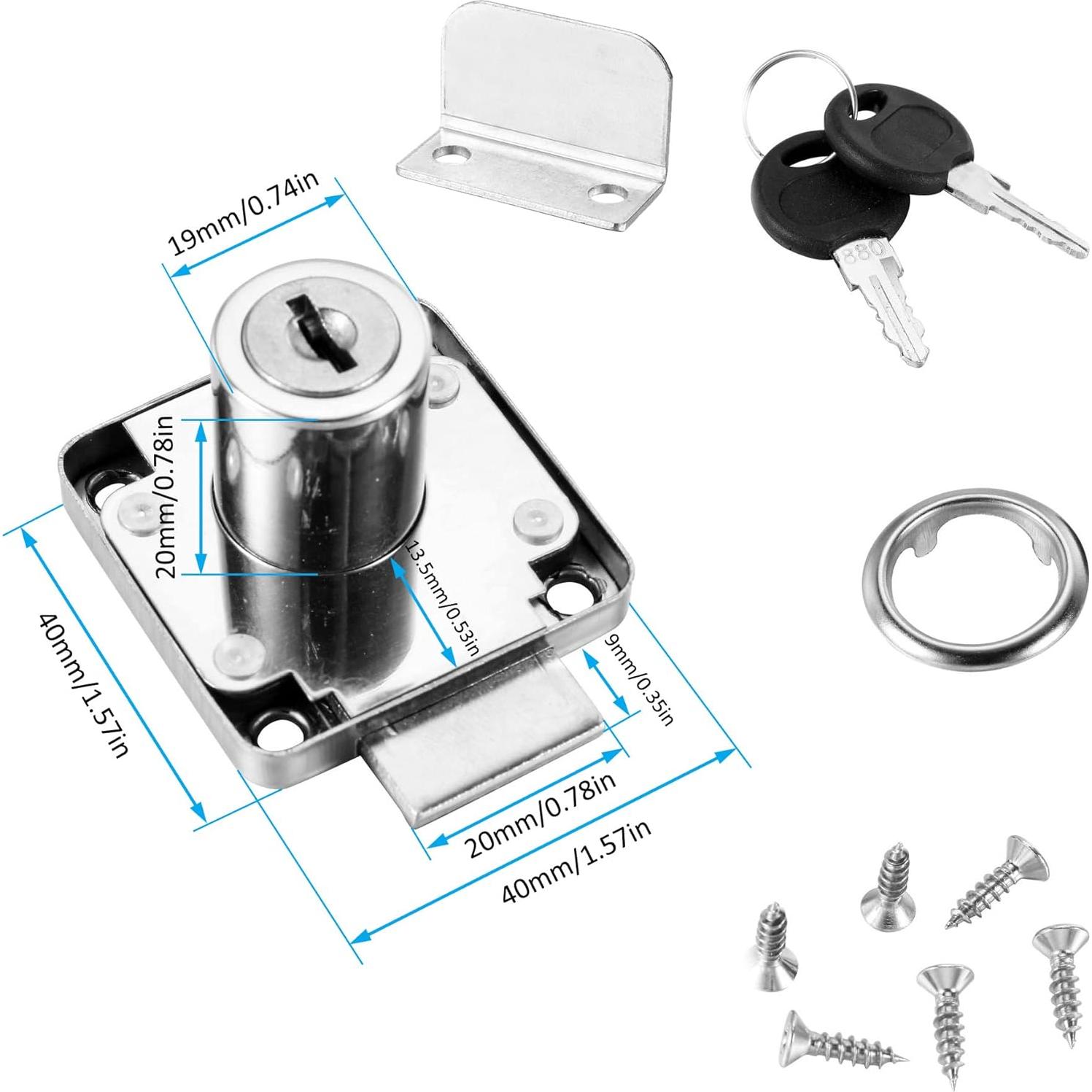 4 Cerraduras de Cajón Kitmose con Llave Igual 20mm Acabado Cromado