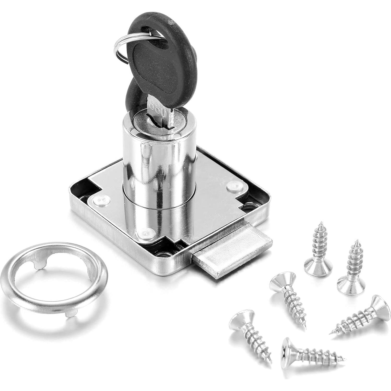 4 Cerraduras de Cajón Kitmose con Llave Igual 20mm Acabado Cromado