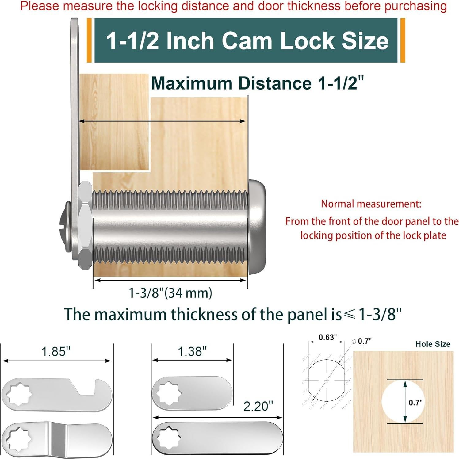 Cerraduras de Gabinete Yqwwda 1-1/2" con Llave - 3 Pcs