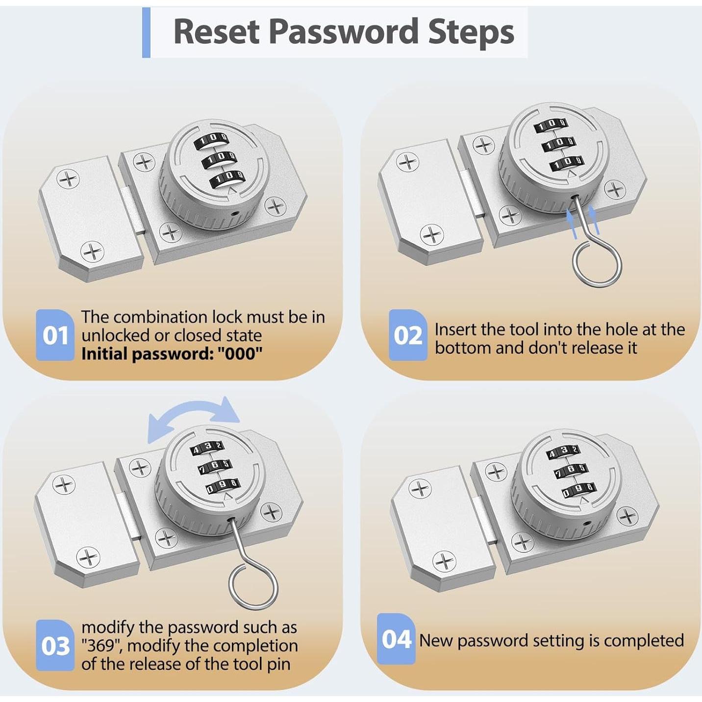 Cerradura de Gabinete YogePote 3 Dígitos Mecánica Plata