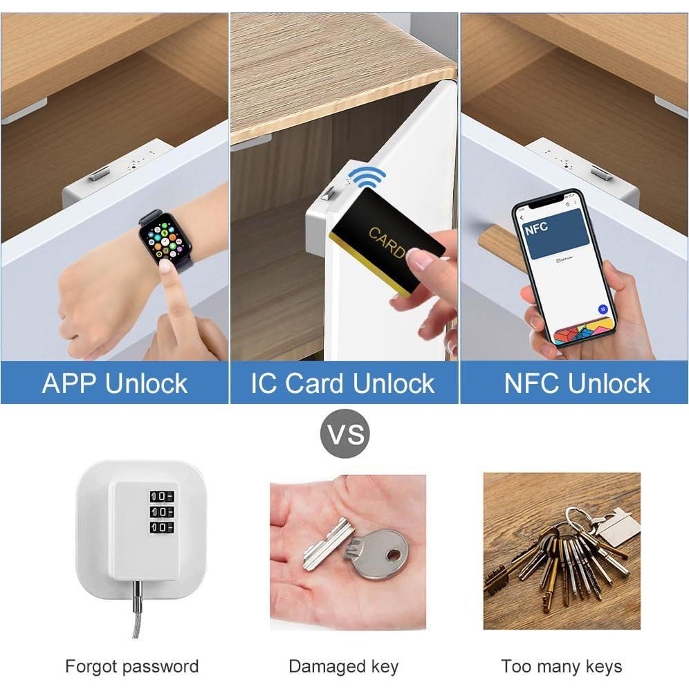 Cerradura de Cajón eLinkSmart RFID NFC Blanca Sin Perforar