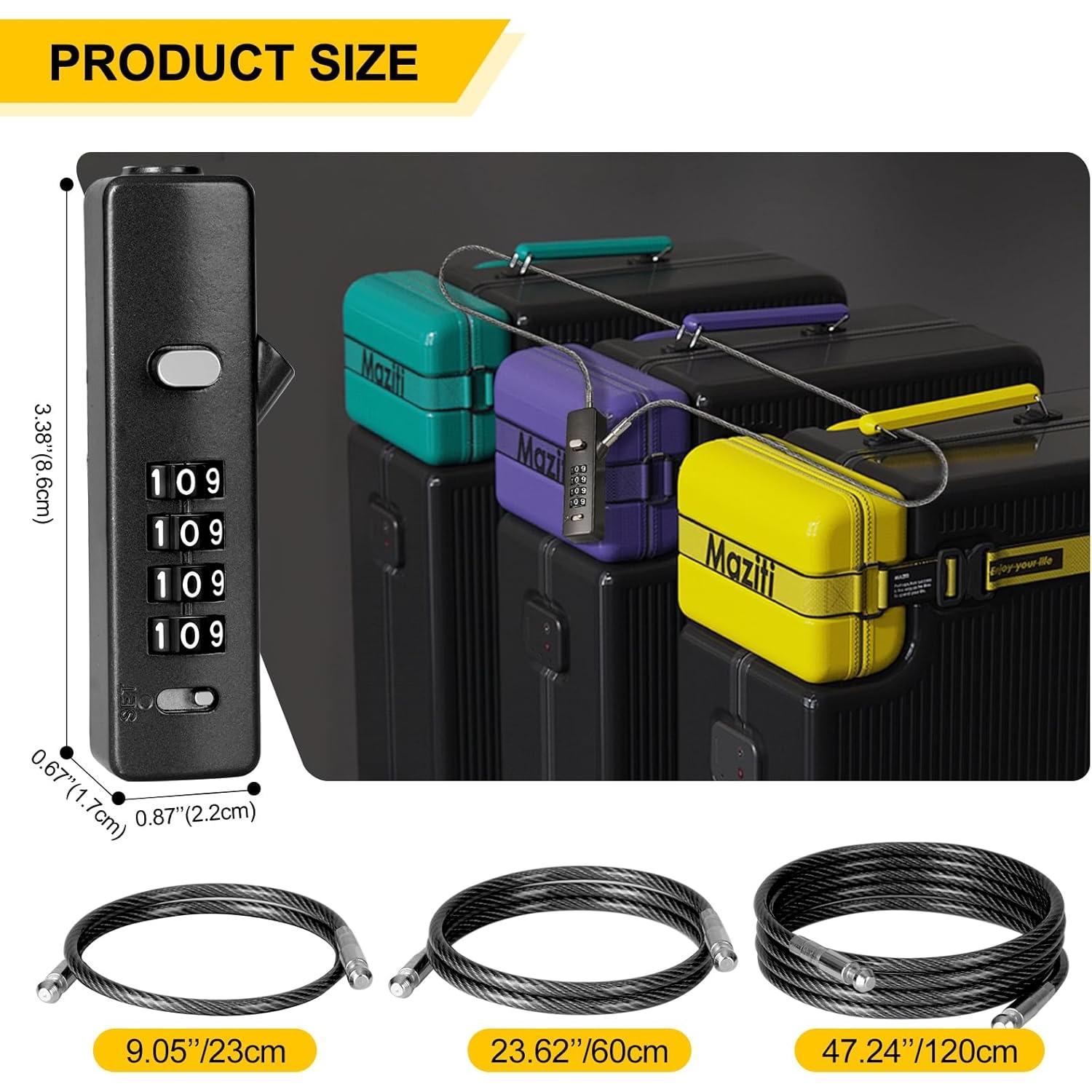 Candado de Cable de Combinación DELSWIN 4 Dígitos con 3 Cables
