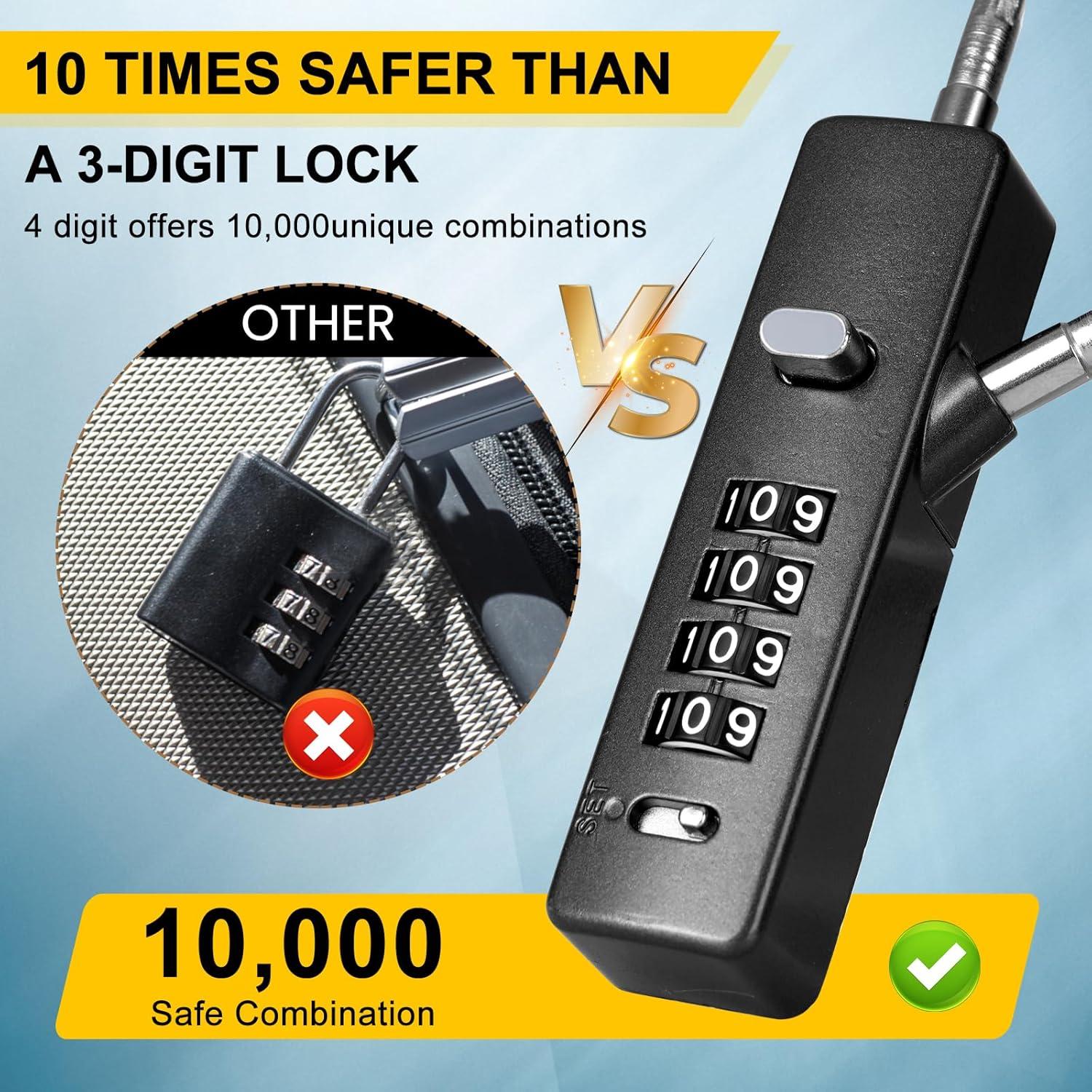 Candado de Cable de Combinación DELSWIN 4 Dígitos con 3 Cables