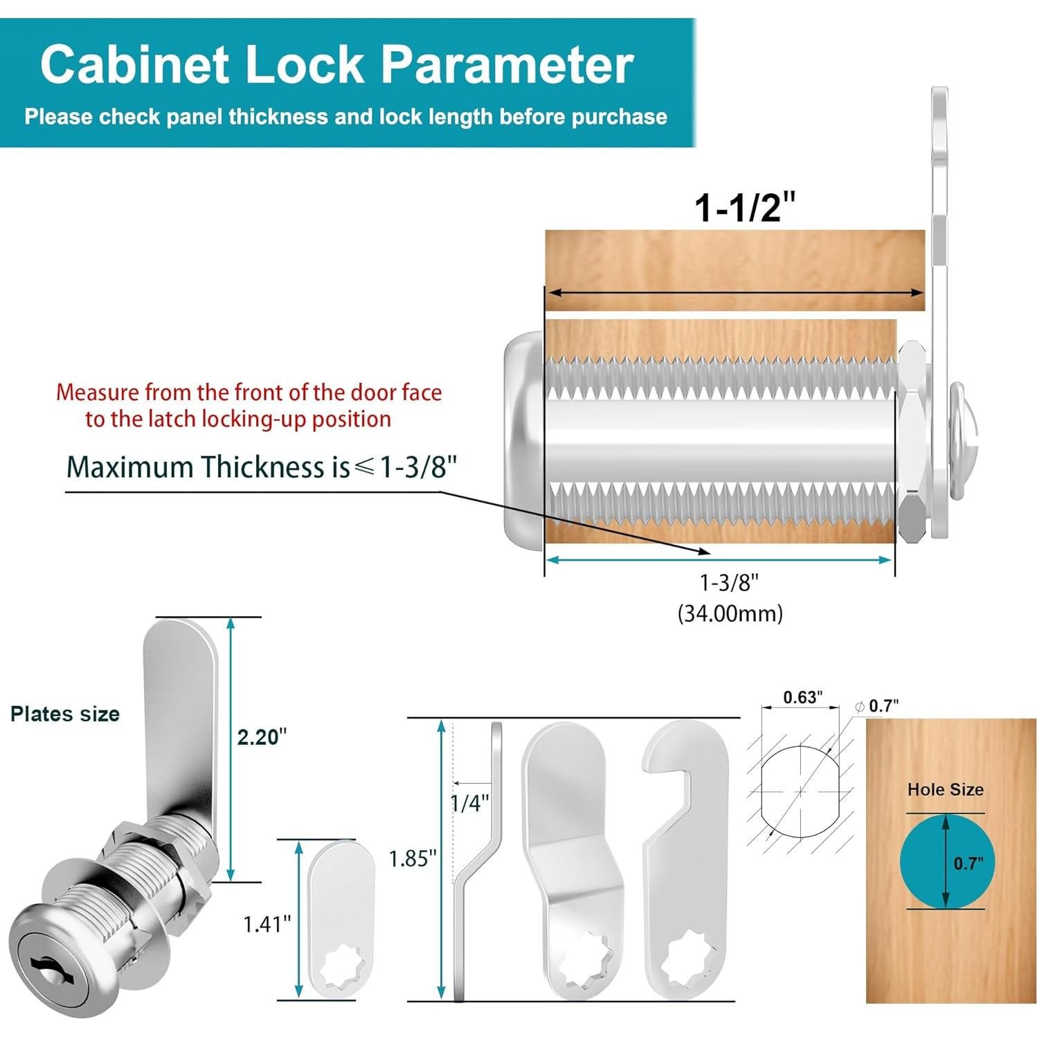 Cerraduras de Gabinete Ymtzfu 40mm con Llaves - 3 Pcs