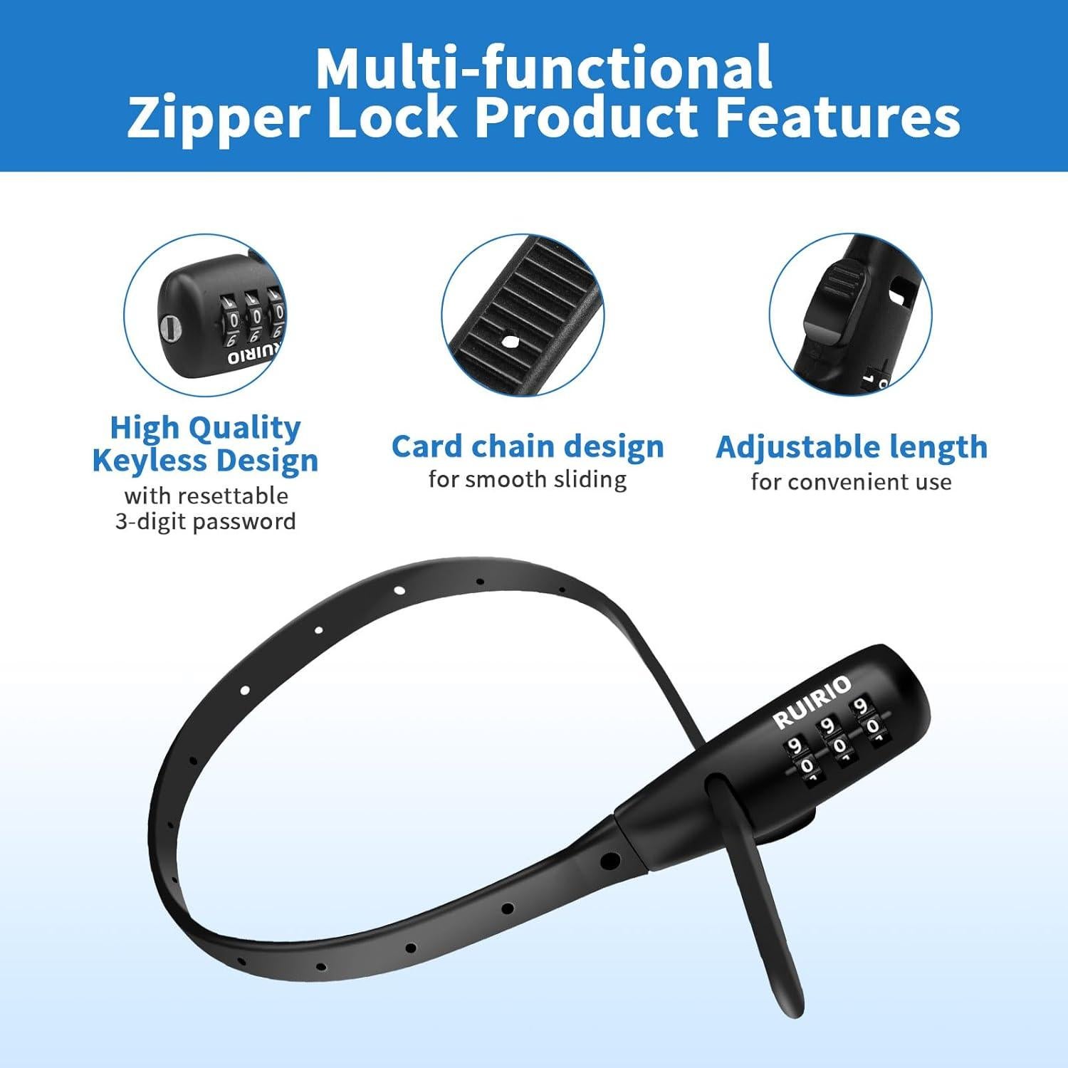 Candado de combinación ajustable RUIRIO 20" negro 2 paquetes