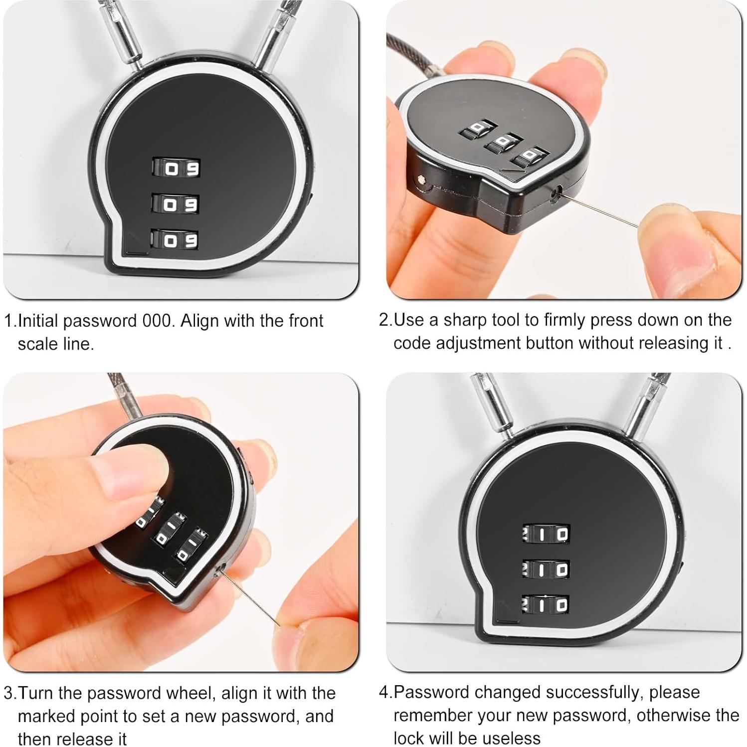 Candado de Combinación QAJOPFN 2 Pack 3 Dígitos Negro