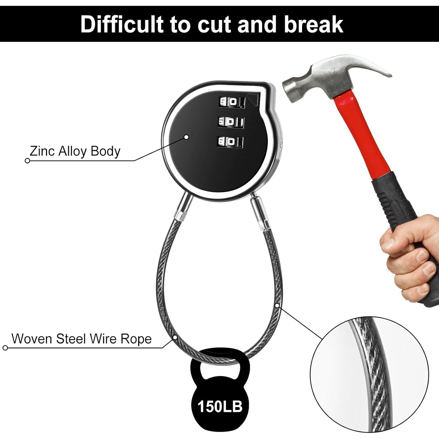 Candado de Combinación QAJOPFN 2 Pack 3 Dígitos Negro