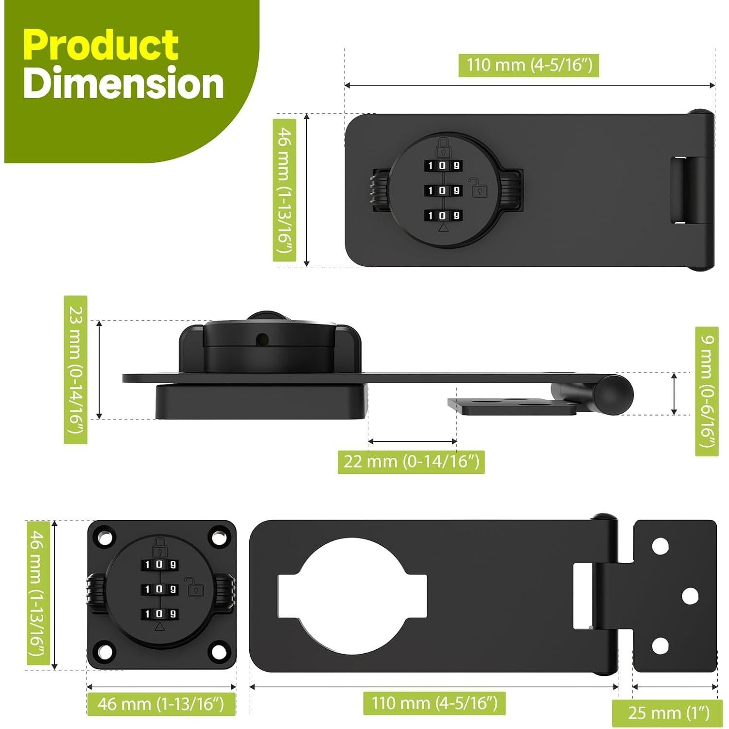 Cerradura de Gabinete Mixizigoz 3 Dígitos Combinación Zinc Negra