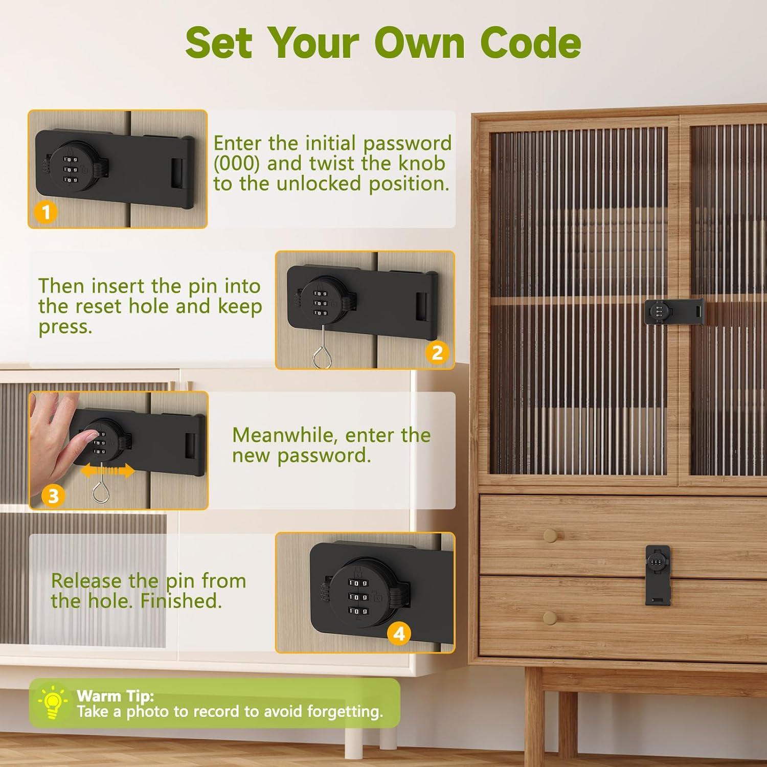 Cerradura de Gabinete Mixizigoz 3 Dígitos Combinación Zinc Negra