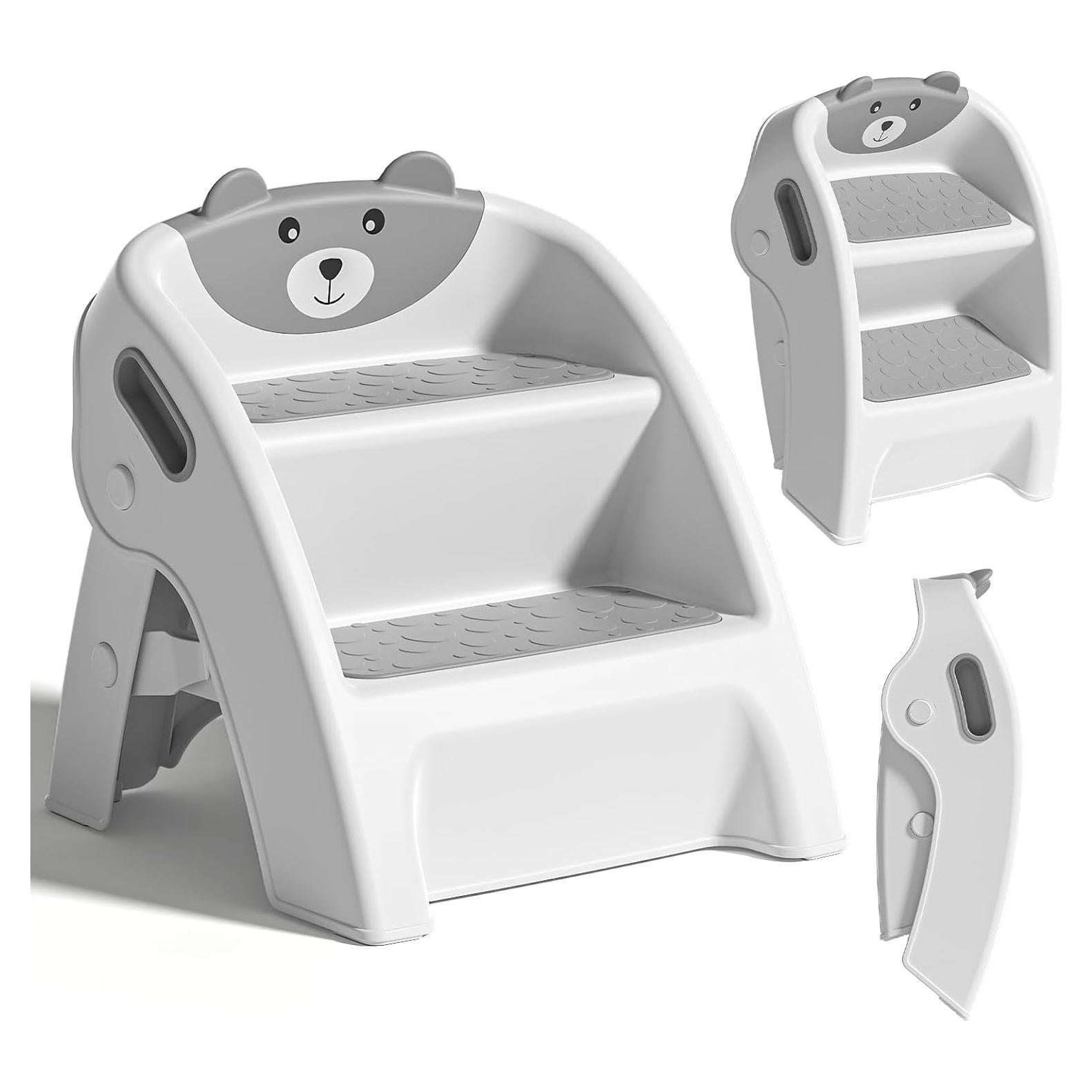 Taburete Plegable TPN para Niños 2 Escalones Antideslizante Gris