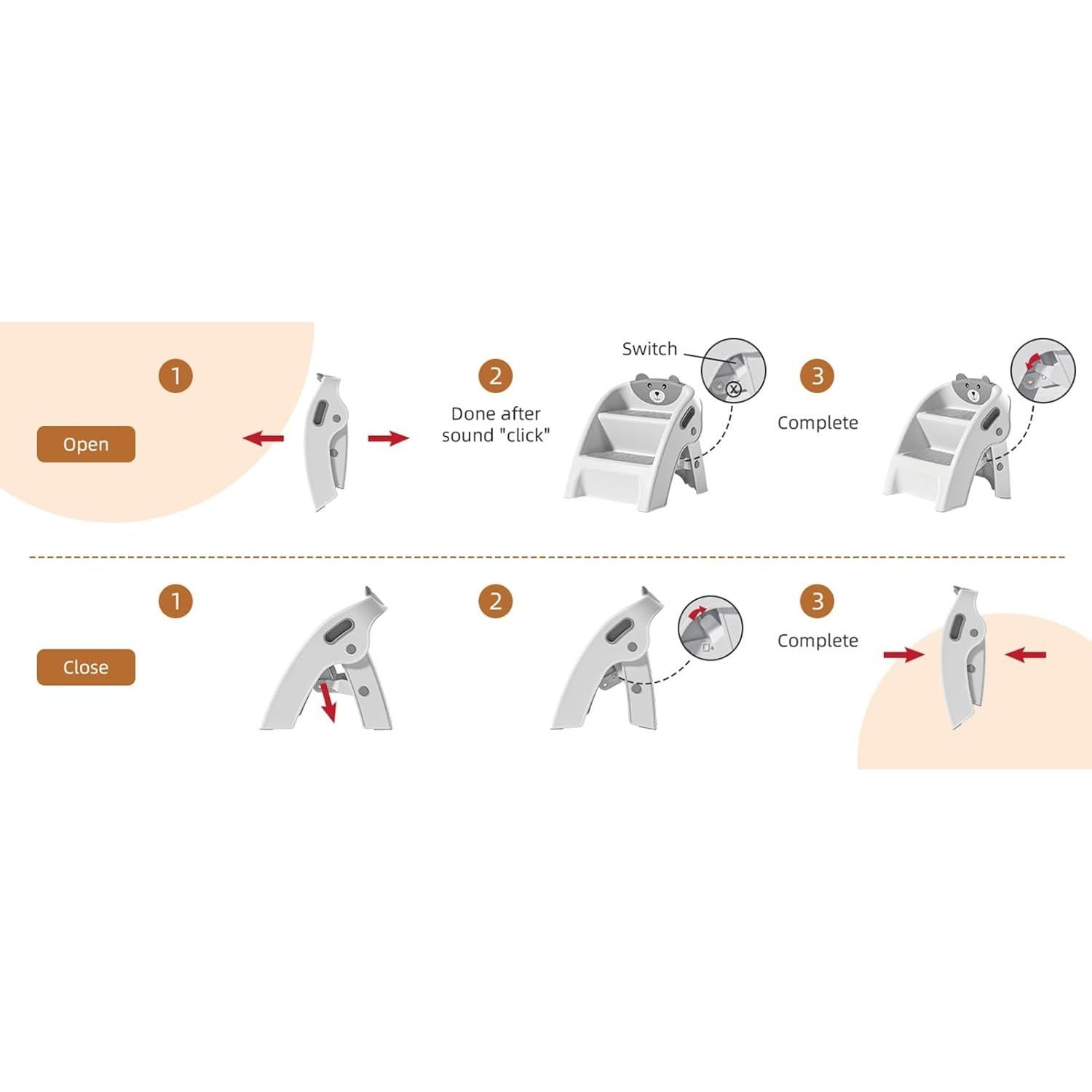 Taburete Plegable TPN para Niños 2 Escalones Antideslizante Gris