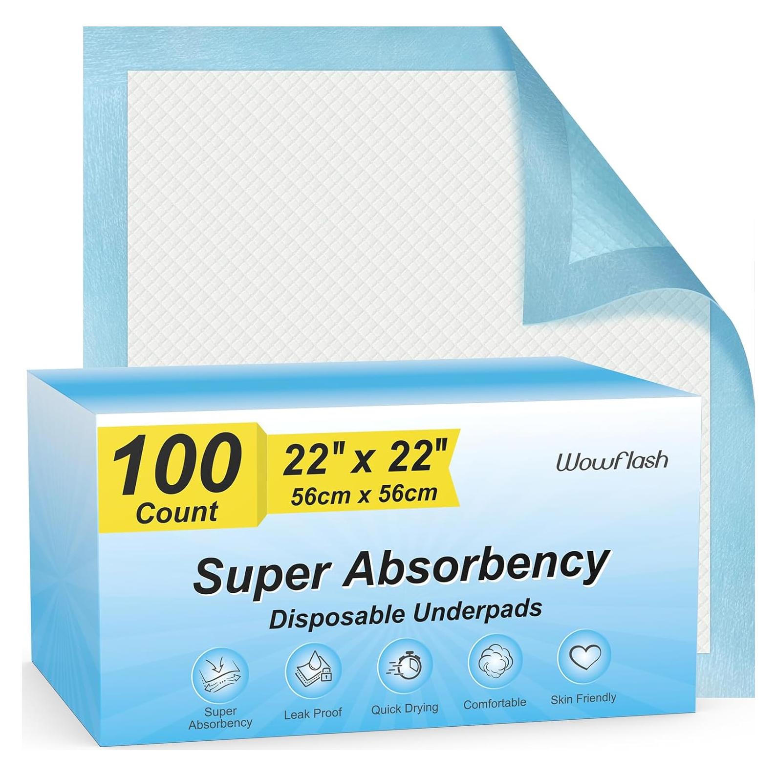 100 Almohadillas Desechables Wowflash 56x56cm Super Absorbentes
