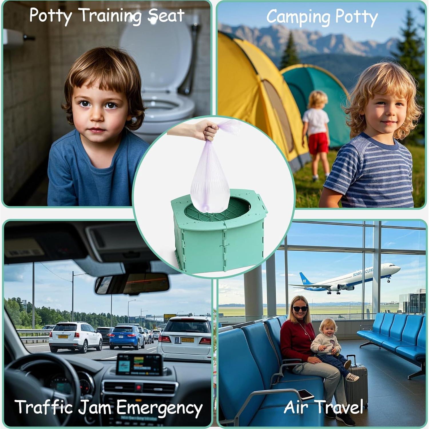 Asiento de Inodoro Portátil Plegable para Niños - Verde