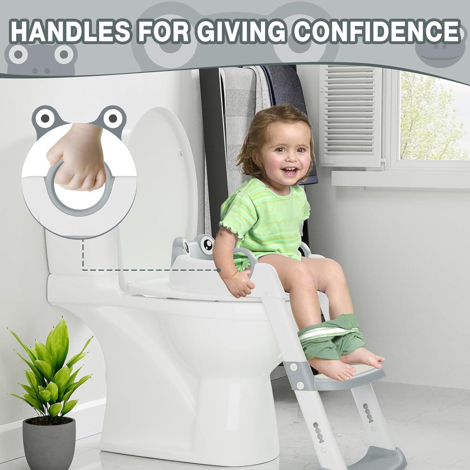 Asiento de Entrenamiento para el Baño Niños Gris con Escalera