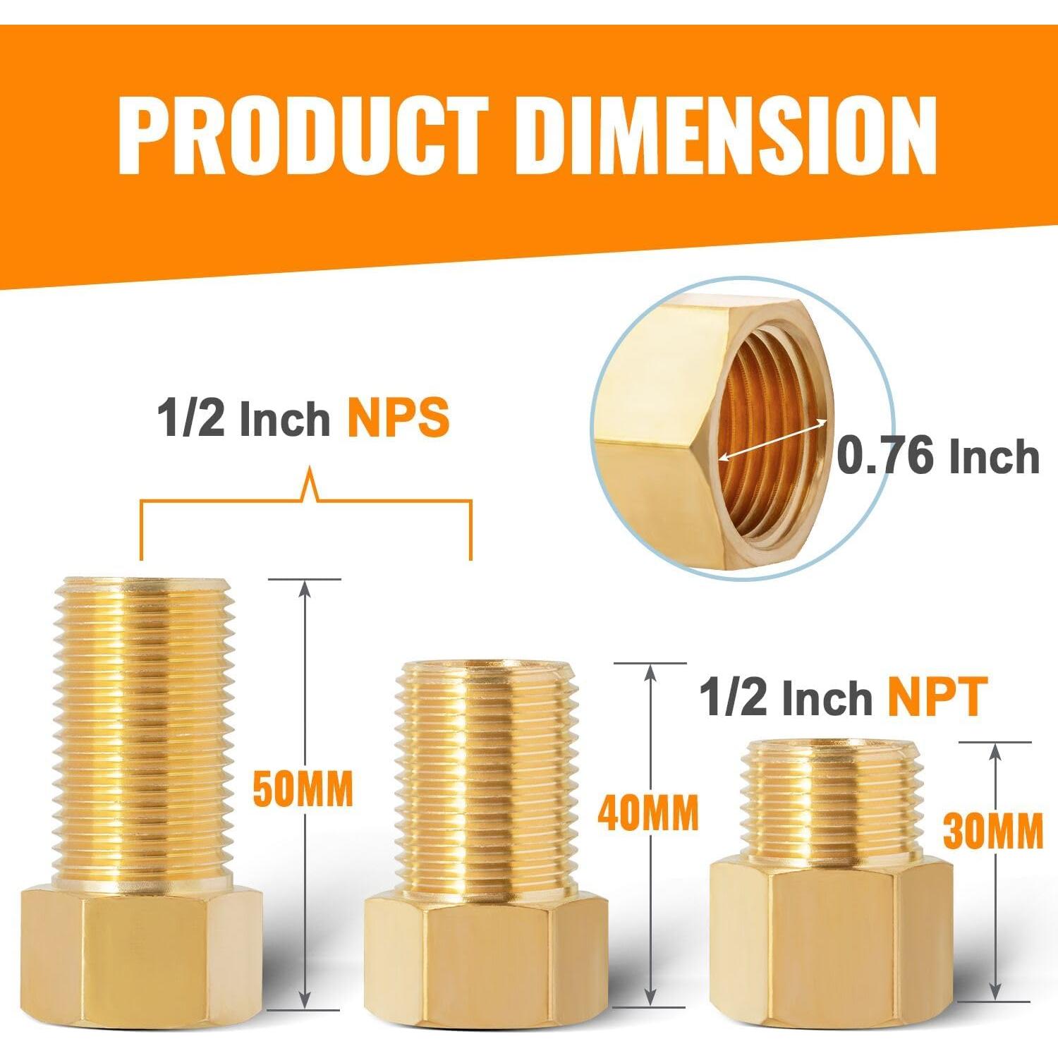 Adaptador de Extensión de Tubo de Latón SUNGATOR 1/2" - 30/40/50mm