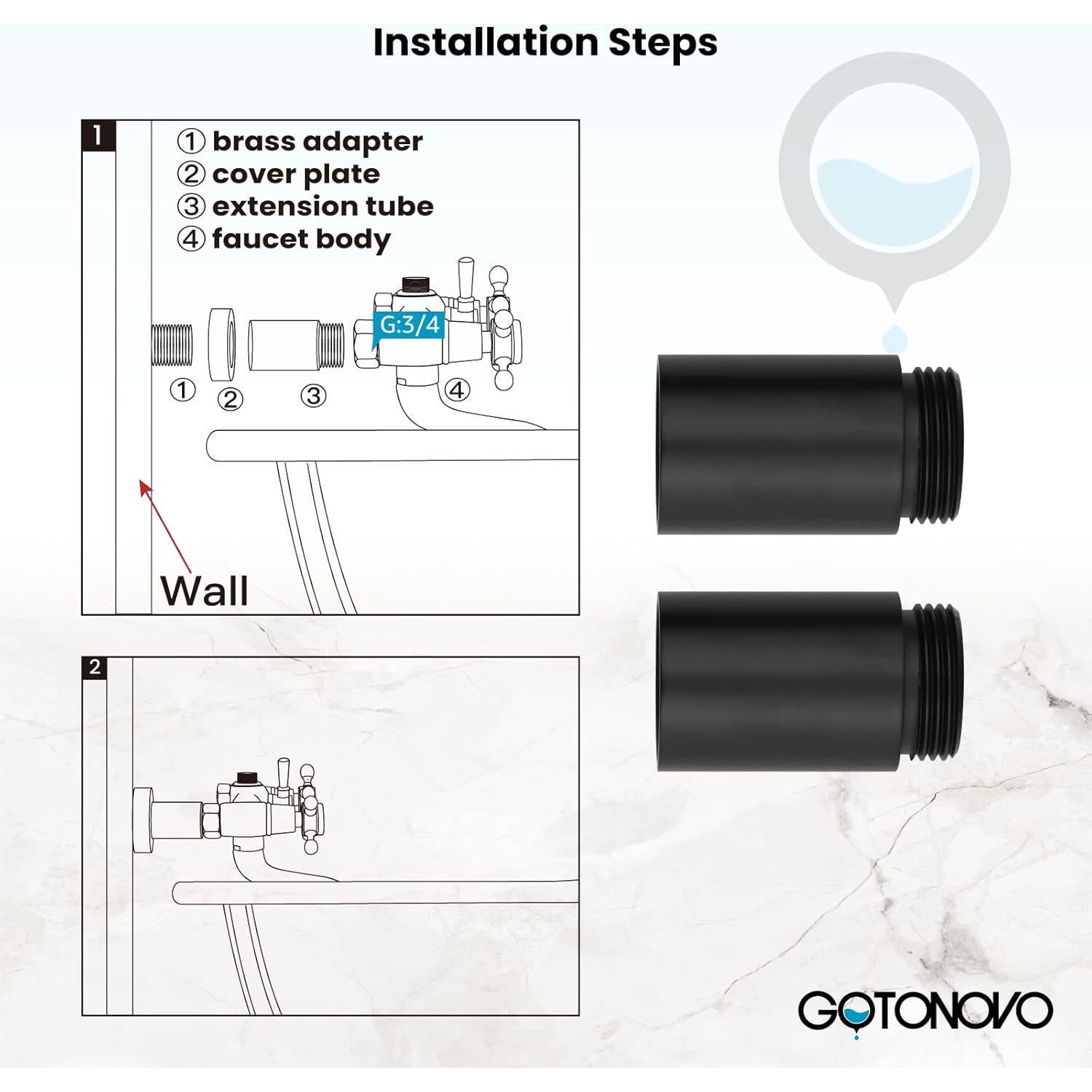 Tubo de Extensión 5 cm Gotonovo para Grifo de Baño Negro Mate