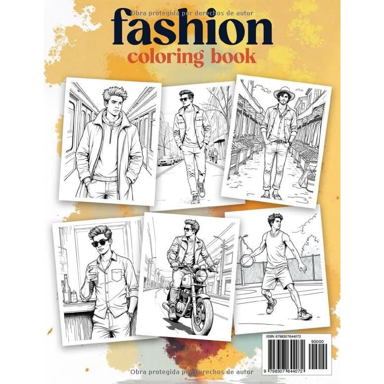 Fashion Men | DOJA Books | Libro para Colorear | 53 Dibujos de Diseños de Moda | para Adolescentes y Adultos | Cuaderno para pintar Diseño Model ... con Diferentes Outfits (Spanish Edition)