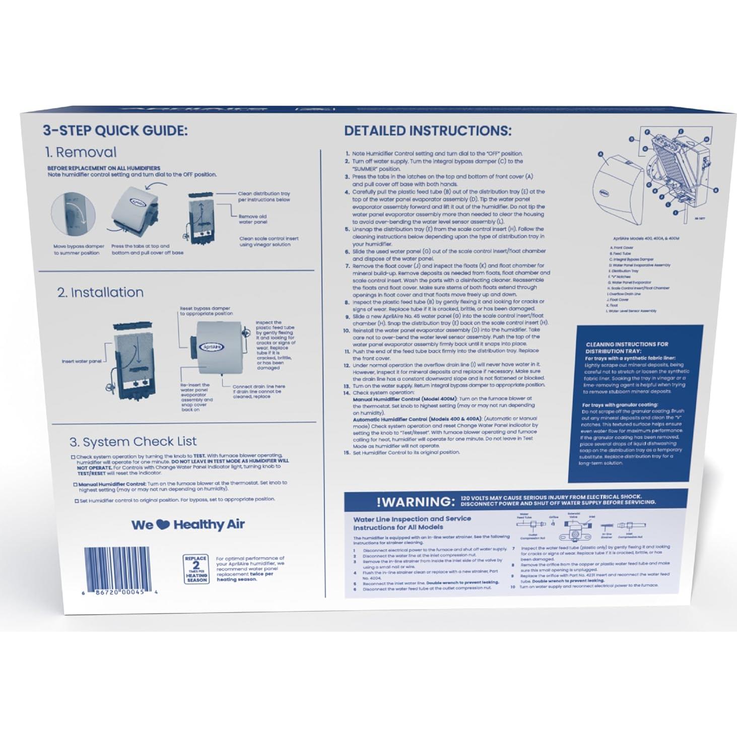 Filtro de Panel de Agua AprilAire 45 para Humidificadores 400, 400A, 400M - Paquete de 2