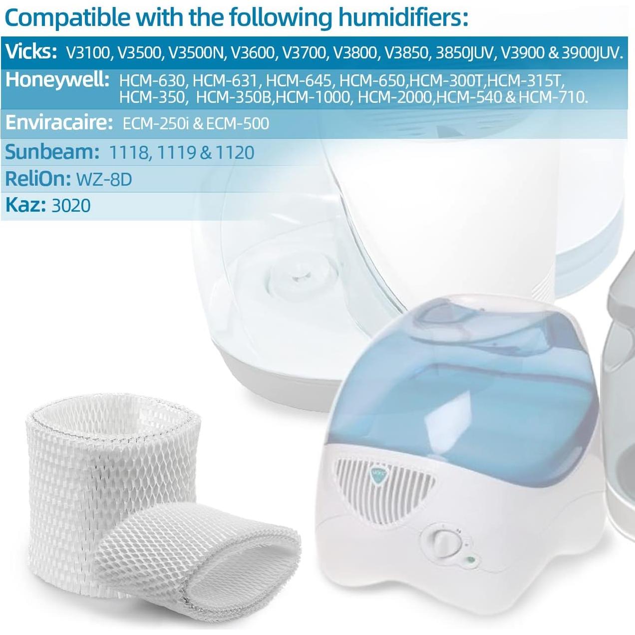 Filtro de humidificador Alocs WF2 para Vicks y Kaz - Paquete de 4