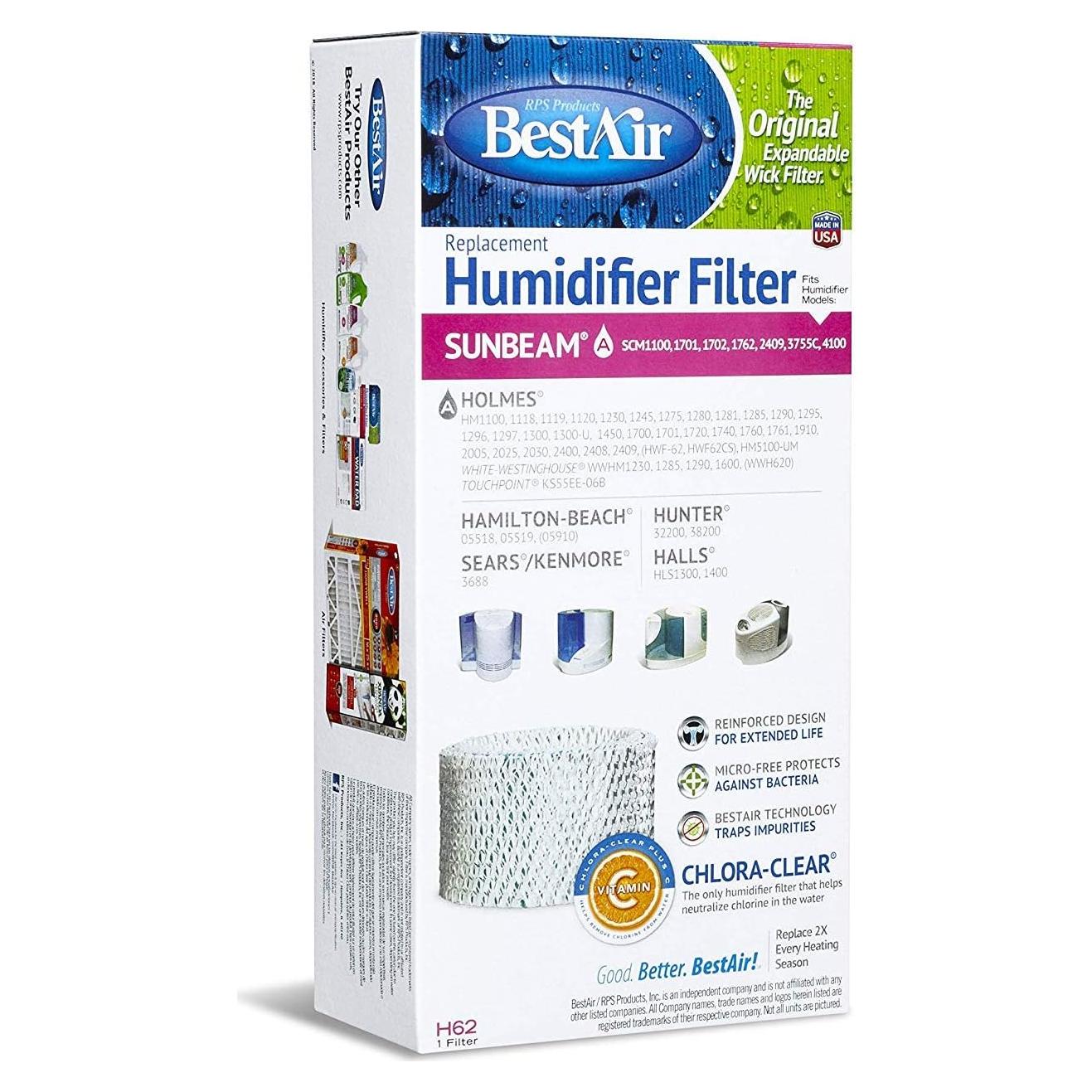Filtro de papel BestAir H62-PDQ-4 para humidificadores - Paquete de 4