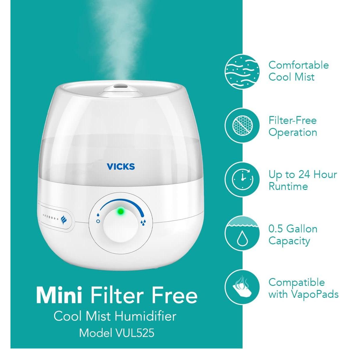 Humidificador Vicks Mini de Niebla Fría Sin Filtro 1.89L