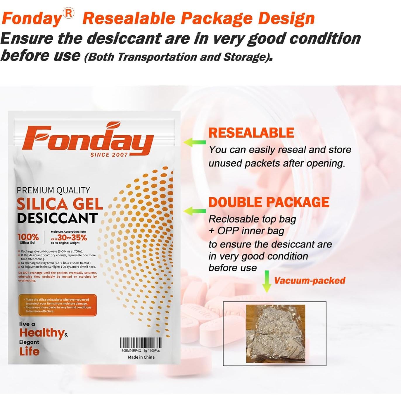 Paquetes de Gel de Silica Fonday 5g x 60 Unidades Grado Alimenticio