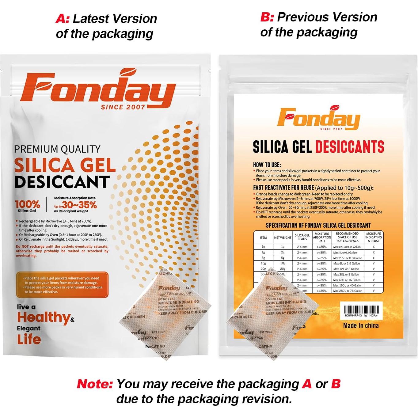 Paquetes de Gel de Silica Fonday 5g x 60 Unidades Grado Alimenticio