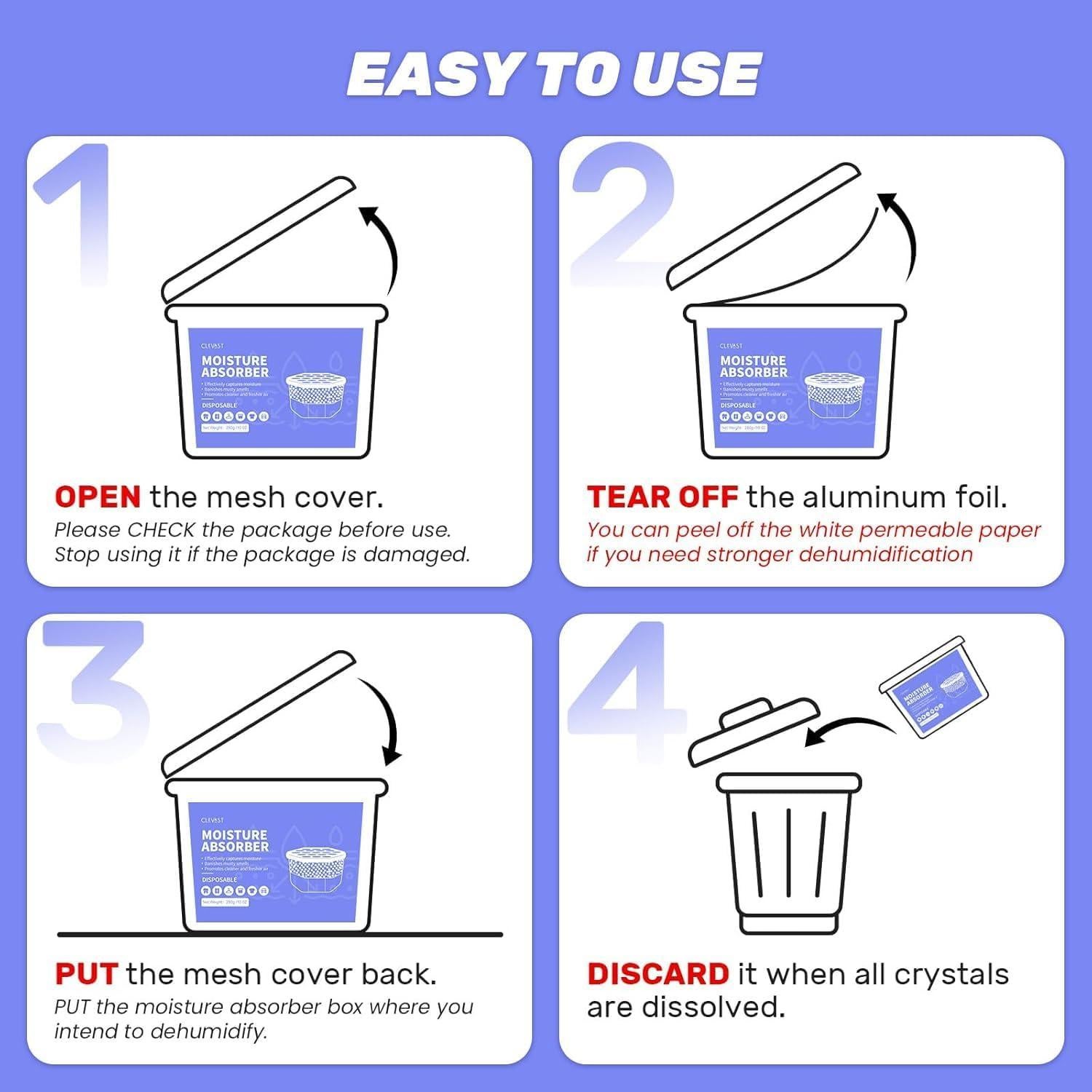 CLEVAST Cajas Deshumidificadoras 280g, Paquete de 6, Sin Fragancia