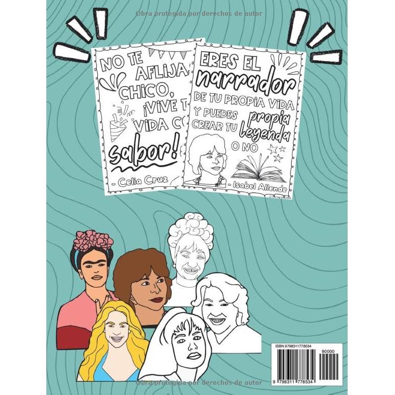 Mujeres latinas citas inspiradoras Libro para colorear: Dibujos de mujeres hispanas famosas para relajarse o aprender español (Spanish Edition)