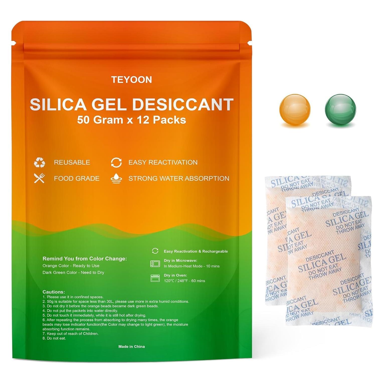 Paquetes de Gel de Silica Grado Alimenticio 50g x 12 TEYOON