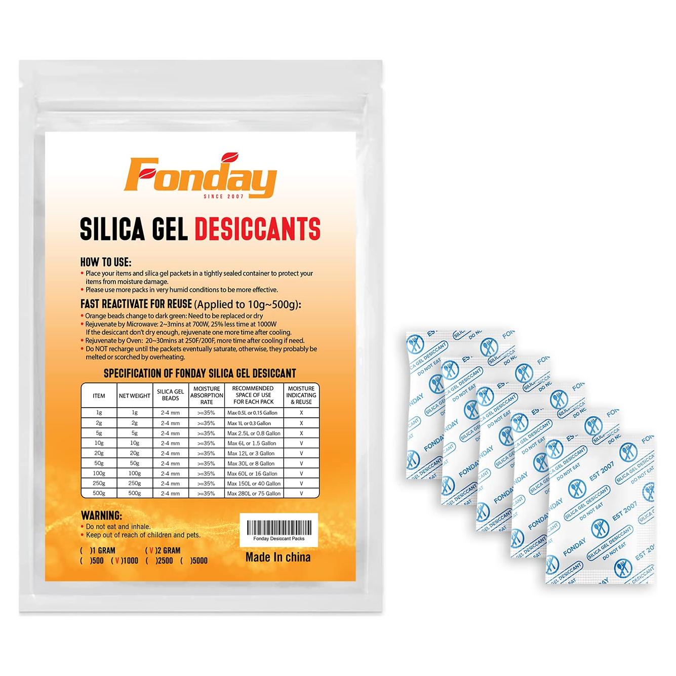 Paquetes de Gel de Silica Fonday 2g x 1000 Unidades Grado Alimenticio